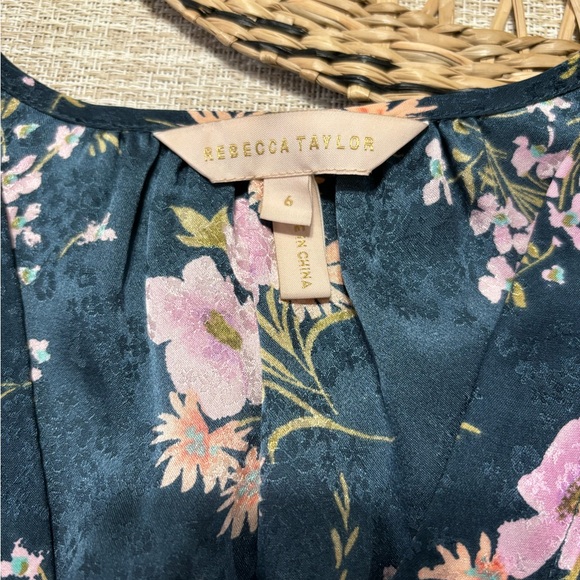 Rebecca Taylor 100% Silk Floral Teal Blouse - Picture 6 of 6